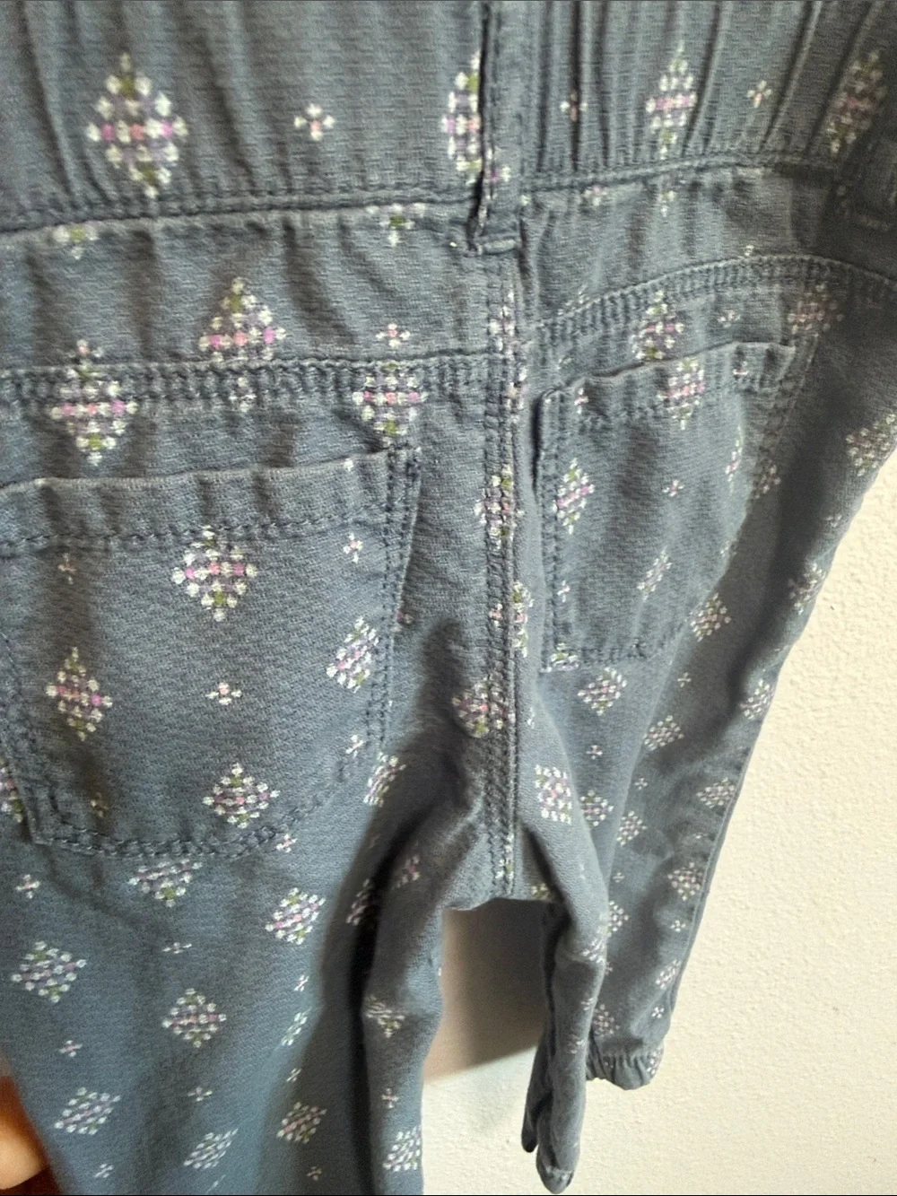 OshKosh B'gosh Slate Blue Printed Kids Overalls with Pink Bow Accent